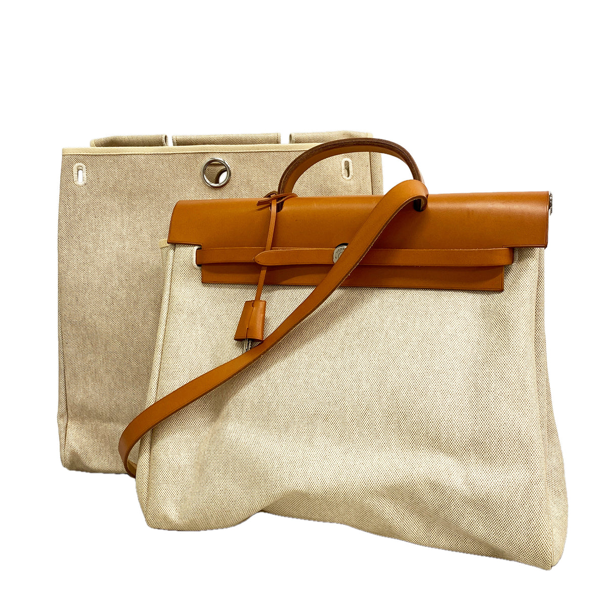 【6he5778】エルメス ハンドバッグ エールバッグMM トワルアッシュ ナチュラル シルバー金具 □B刻印 2wayバッグ【中古】レディース