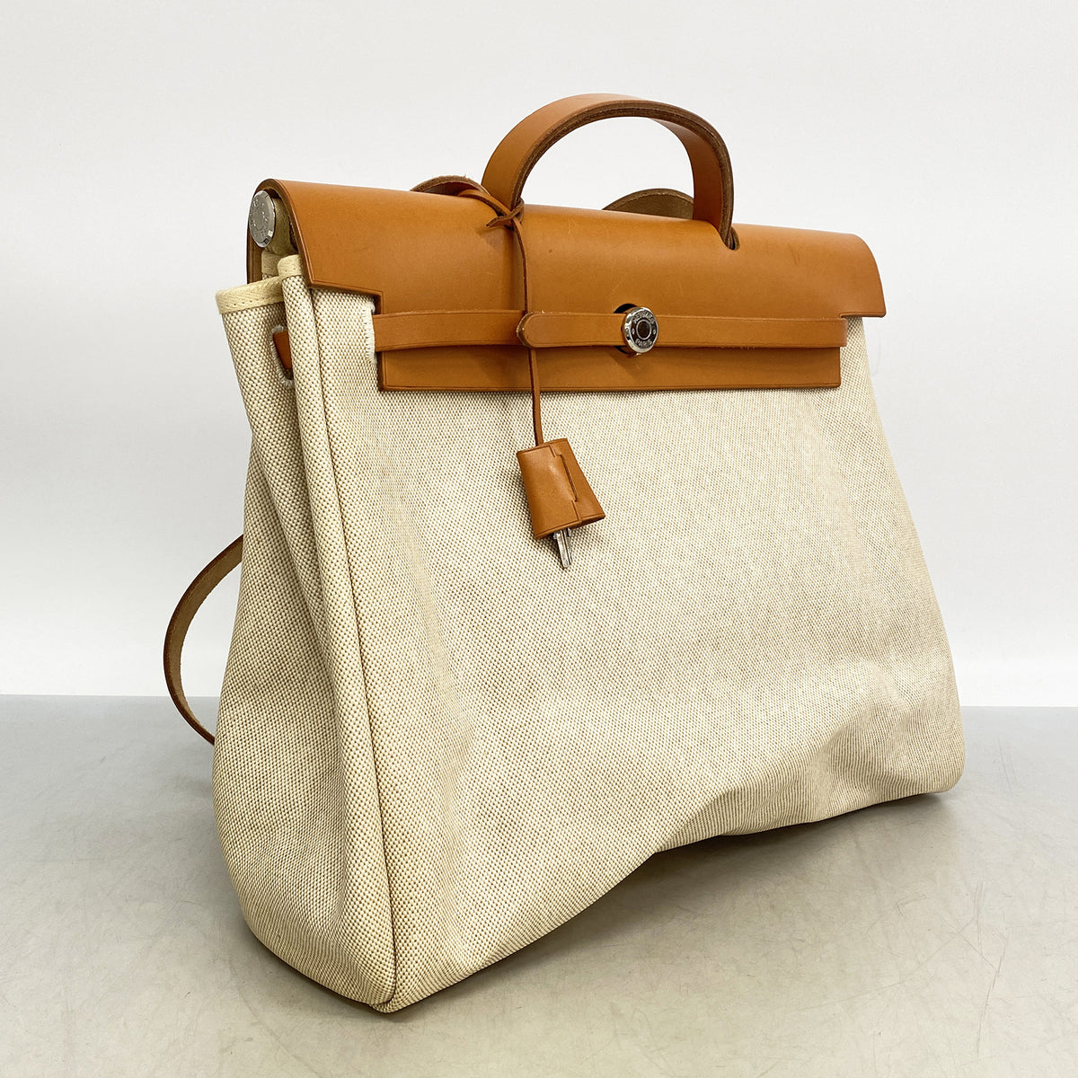 【6he5778】エルメス ハンドバッグ エールバッグMM トワルアッシュ ナチュラル シルバー金具 □B刻印 2wayバッグ【中古】レディース