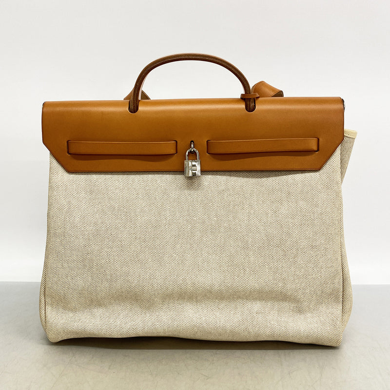 【6he5778】エルメス ハンドバッグ エールバッグMM トワルアッシュ ナチュラル シルバー金具 □B刻印 2wayバッグ【中古】レディース