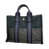 【6he5786】エルメス ハンドバッグ フールトゥPMハーフレザー キャンバス レザー ブラック シルバー金具【中古】レディース