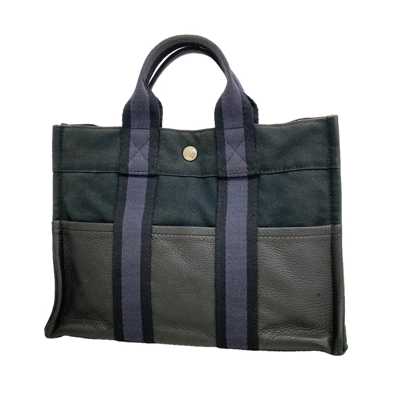 【6he5786】エルメス ハンドバッグ フールトゥPMハーフレザー キャンバス レザー ブラック シルバー金具【中古】レディース