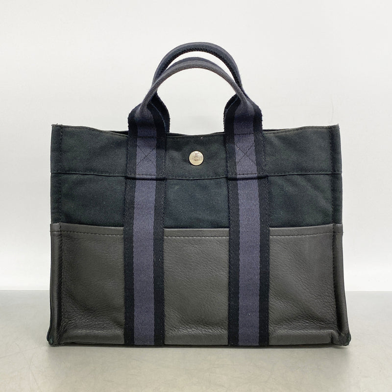 【6he5786】エルメス ハンドバッグ フールトゥPMハーフレザー キャンバス レザー ブラック シルバー金具【中古】レディース