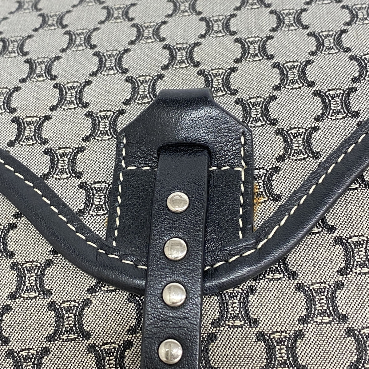 【6he5788】セリーヌ ハンドバッグ マカダム ナイロンキャンバス グレー ブラック シルバー金具【中古】レディース