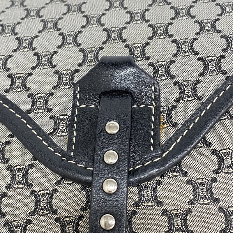 【6he5788】セリーヌ ハンドバッグ マカダム ナイロンキャンバス グレー ブラック シルバー金具【中古】レディース