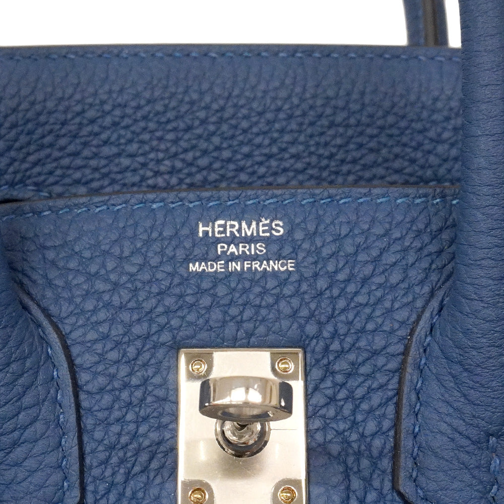 【6he5806-g】エルメス ハンドバッグ バーキン25 トゴ ブルーアガット シルバー金具 K刻印【中古】レディース