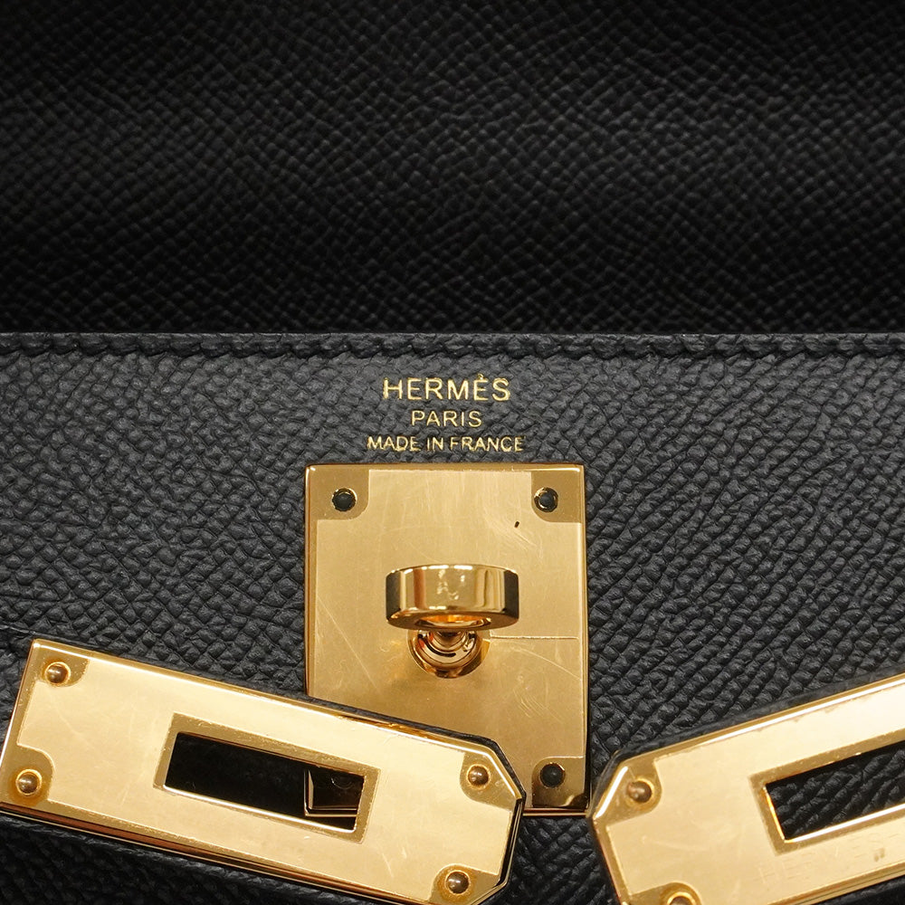 【6he5807-g】エルメス ハンドバッグ ケリー28 ヴォーエプソン ブラック ゴールド金具 Z刻印 2wayバッグ【中古】レディース