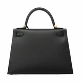 【6he5807-g】エルメス ハンドバッグ ケリー28 ヴォーエプソン ブラック ゴールド金具 Z刻印 2wayバッグ【中古】レディース