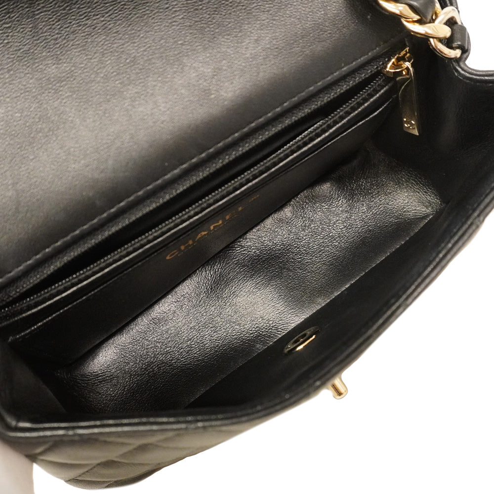 【6he5809】シャネル ショルダーバッグ ミニマトラッセ チェーンショルダー ラムスキン ブラック シャンパンゴールド金具【中古】レディース