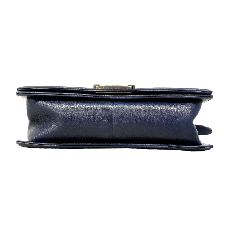 【6he5837-e】シャネル ショルダーバッグ Vステッチ チェーンショルダー キャビアスキン ネイビー シルバー金具【中古】レディース