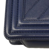 【6he5837-e】シャネル ショルダーバッグ Vステッチ チェーンショルダー キャビアスキン ネイビー シルバー金具【中古】レディース