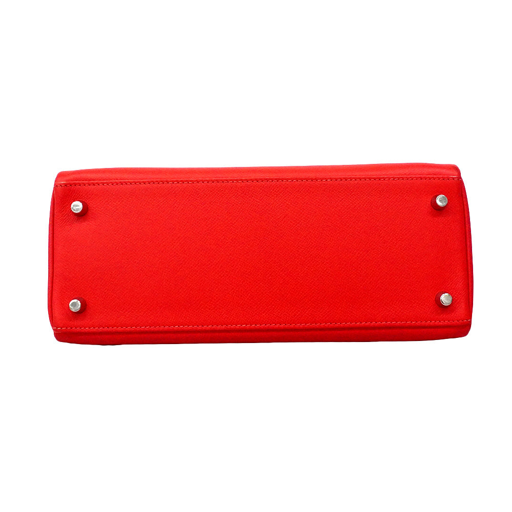 【6he5841】エルメス ハンドバッグ ケリー28 ヴォーエプソン ルージュヴィフ シルバー金具 □N刻印 2wayバッグ【中古】レディース