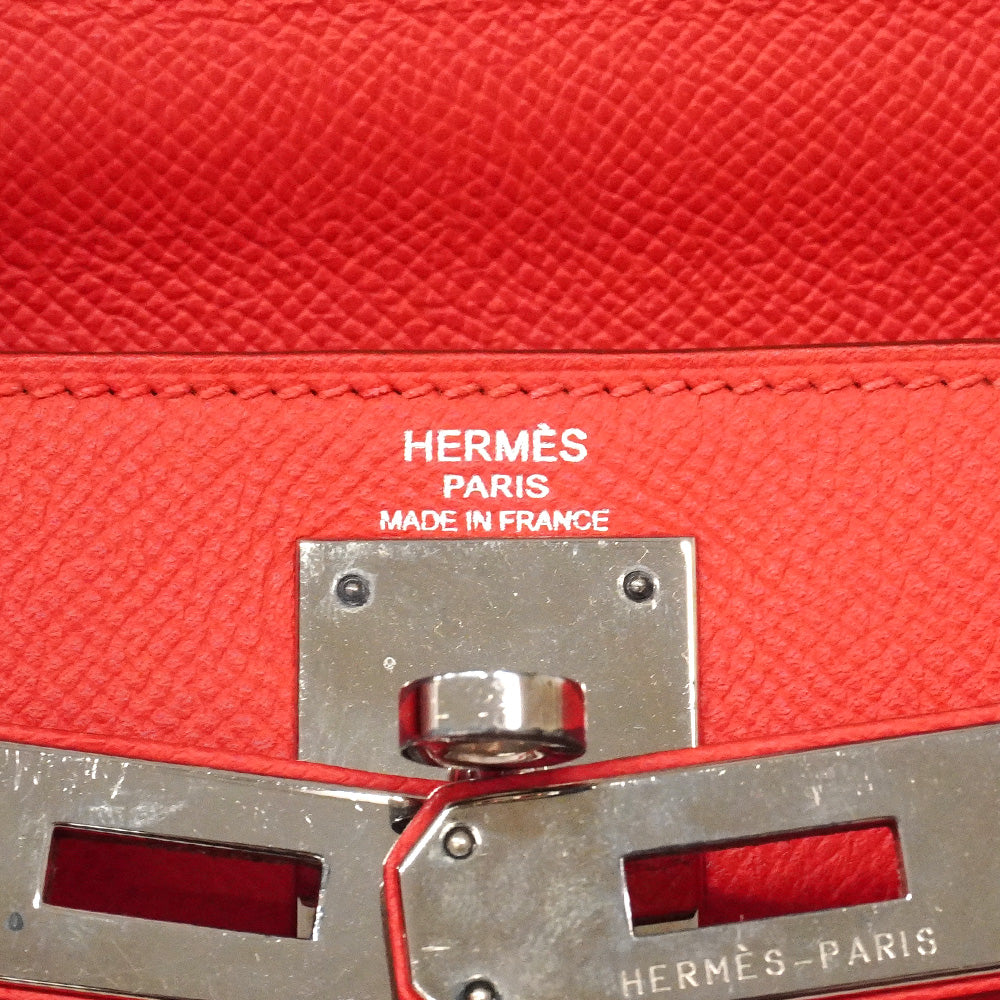 【6he5841】エルメス ハンドバッグ ケリー28 ヴォーエプソン ルージュヴィフ シルバー金具 □N刻印 2wayバッグ【中古】レディース