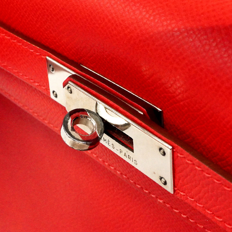 【6he5841】エルメス ハンドバッグ ケリー28 ヴォーエプソン ルージュヴィフ シルバー金具 □N刻印 2wayバッグ【中古】レディース