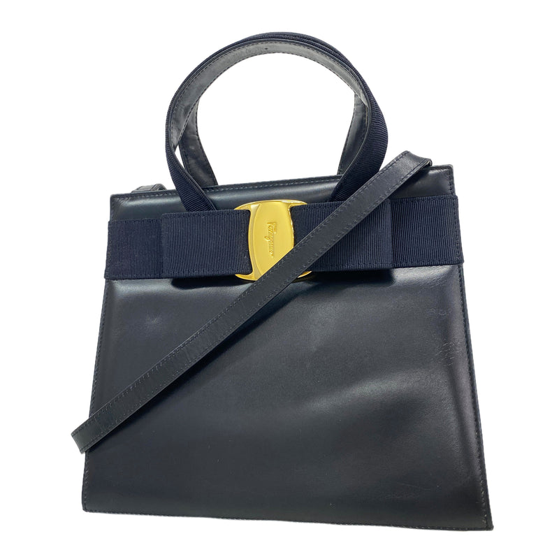【6he5854】サルヴァトーレフェラガモ ハンドバッグ ヴァラ レザー ブラック ゴールド金具 2wayバッグ【中古】レディース
