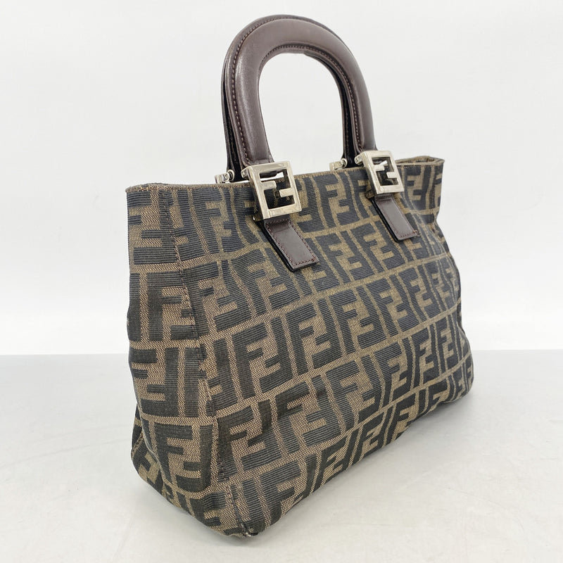 【6he5855】フェンディ ハンドバッグ ズッカ ナイロンキャンバス ブラウン シルバー金具【中古】レディース