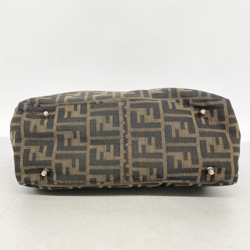 【6he5855】フェンディ ハンドバッグ ズッカ ナイロンキャンバス ブラウン シルバー金具【中古】レディース