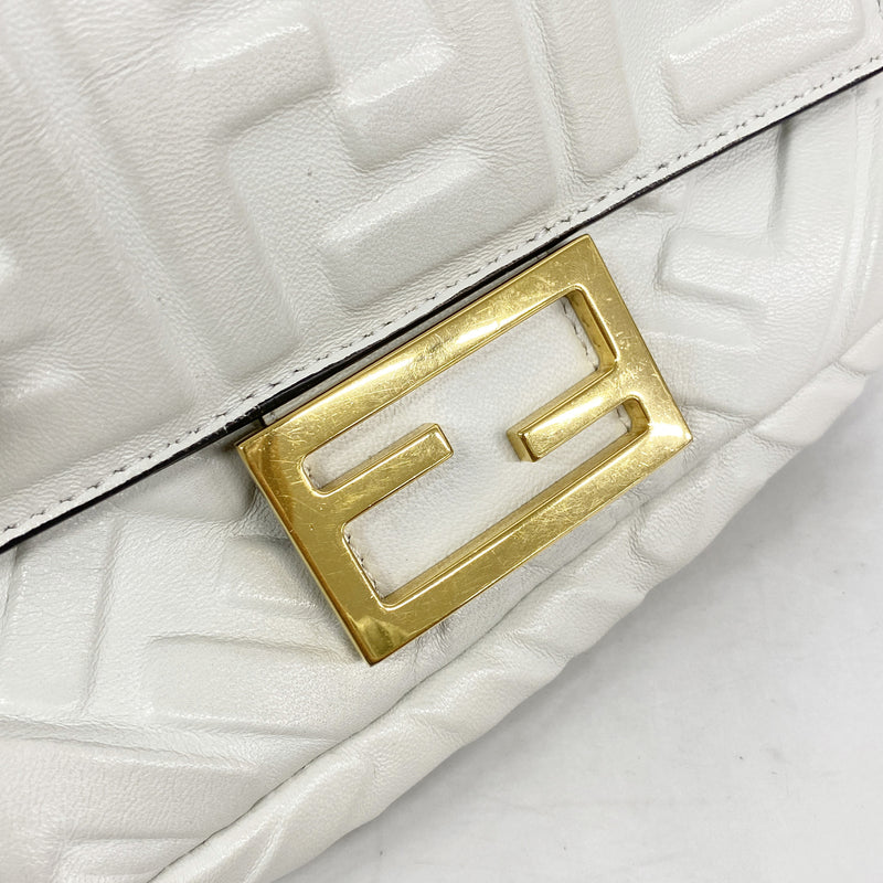 【6he5856】フェンディ ショルダーバッグ バケット レザー ホワイト ゴールド金具【中古】レディース