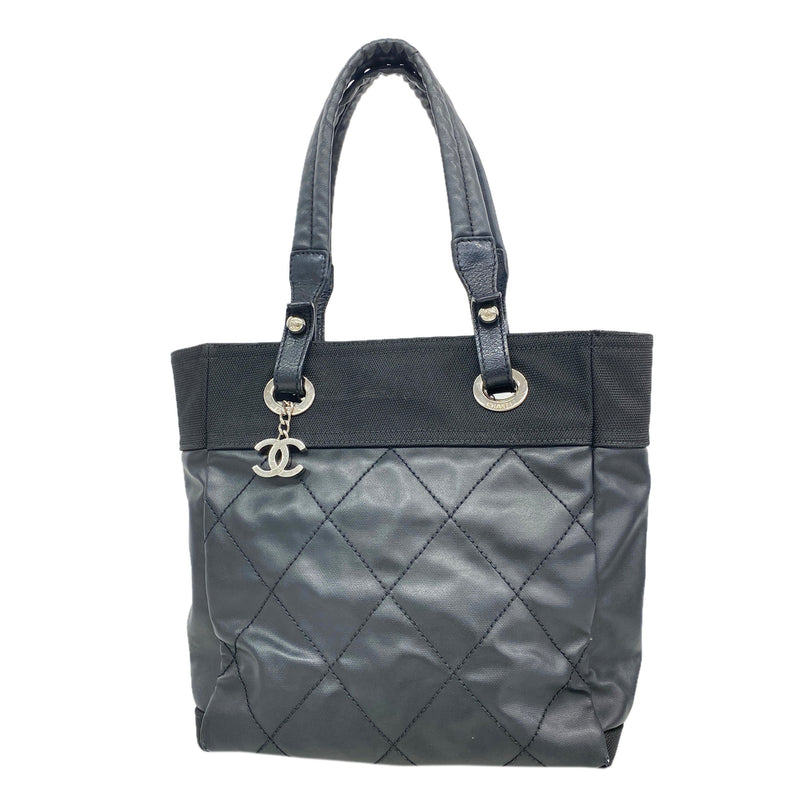 【6he5858】シャネル トートバッグ パリビアリッツ キャンバス ブラック シルバー金具【中古】レディース