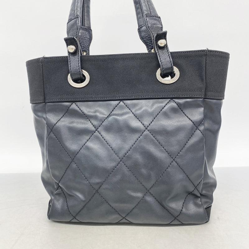 【6he5858】シャネル トートバッグ パリビアリッツ キャンバス ブラック シルバー金具【中古】レディース
