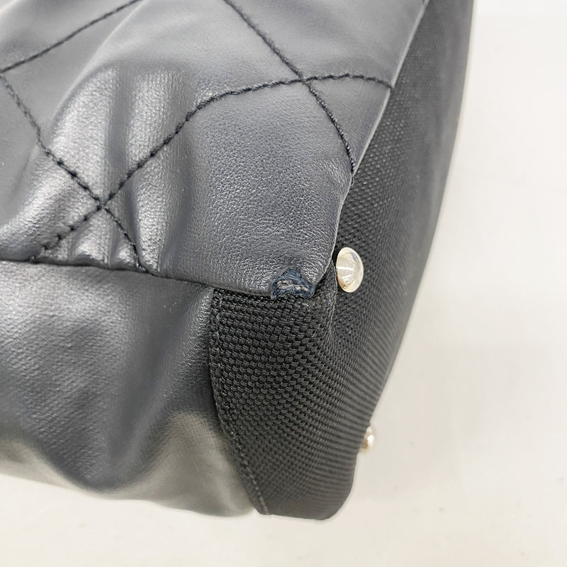【6he5858】シャネル トートバッグ パリビアリッツ キャンバス ブラック シルバー金具【中古】レディース