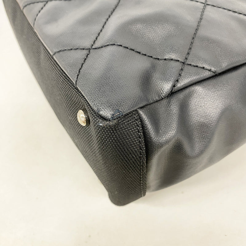 【6he5858】シャネル トートバッグ パリビアリッツ キャンバス ブラック シルバー金具【中古】レディース