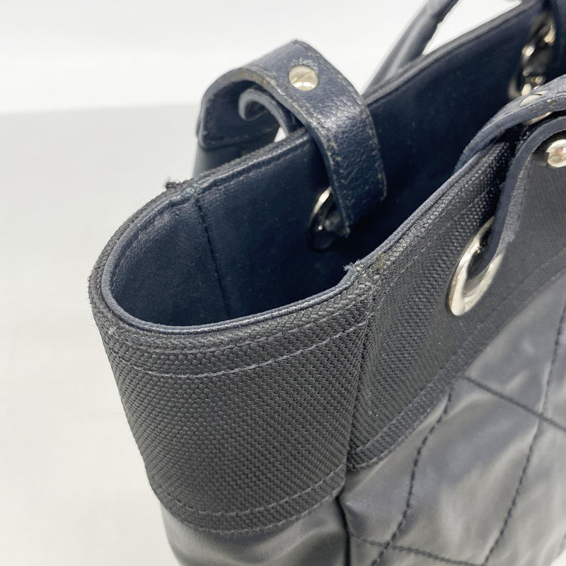【6he5858】シャネル トートバッグ パリビアリッツ キャンバス ブラック シルバー金具【中古】レディース