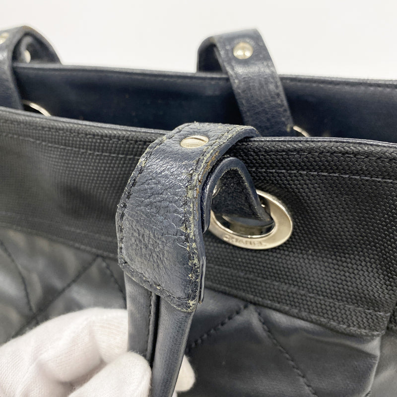 【6he5858】シャネル トートバッグ パリビアリッツ キャンバス ブラック シルバー金具【中古】レディース