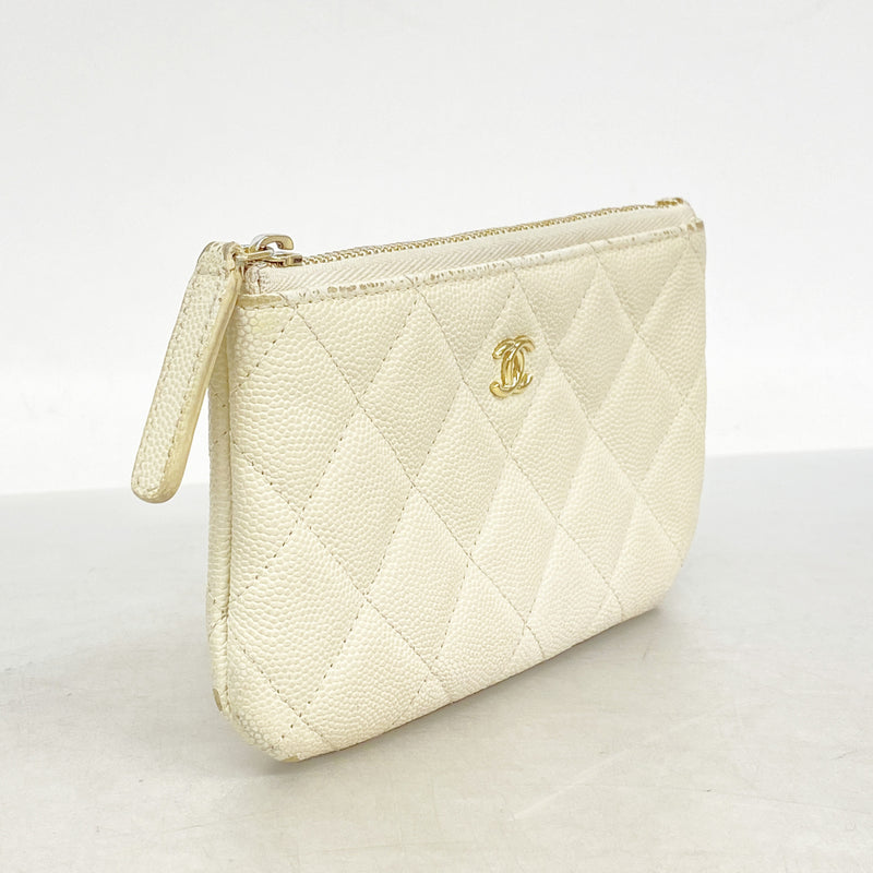【6he5859】シャネル コインケース マトラッセ キャビアスキン ホワイト シャンパンゴールド金具【中古】レディース