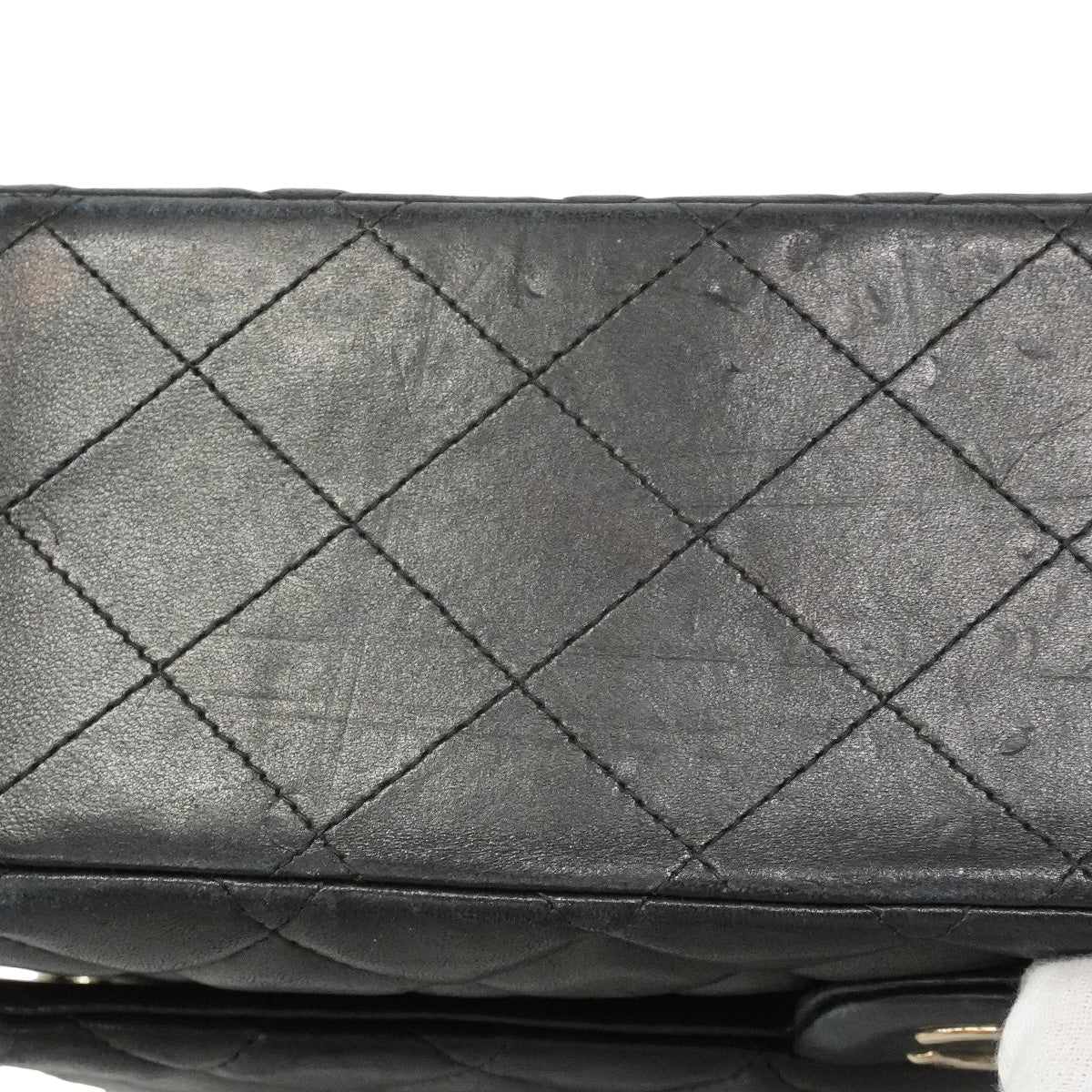 【6hf6324】シャネル ショルダーバッグ デカマトラッセ Wフラップ Wチェーン ラムスキン ブラック シルバー金具【中古】レディース