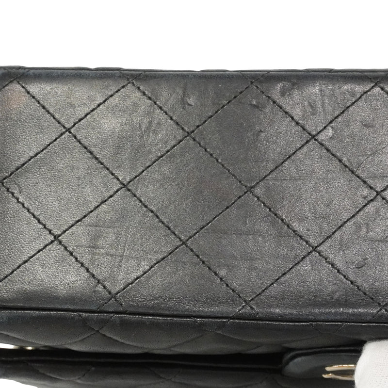 【6hf6324】シャネル ショルダーバッグ デカマトラッセ Wフラップ Wチェーン ラムスキン ブラック シルバー金具【中古】レディース