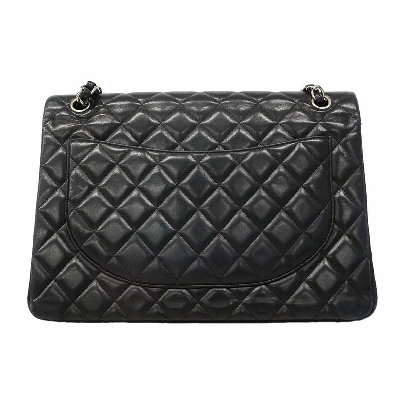 【6hf6324】シャネル ショルダーバッグ デカマトラッセ Wフラップ Wチェーン ラムスキン ブラック シルバー金具【中古】レディース