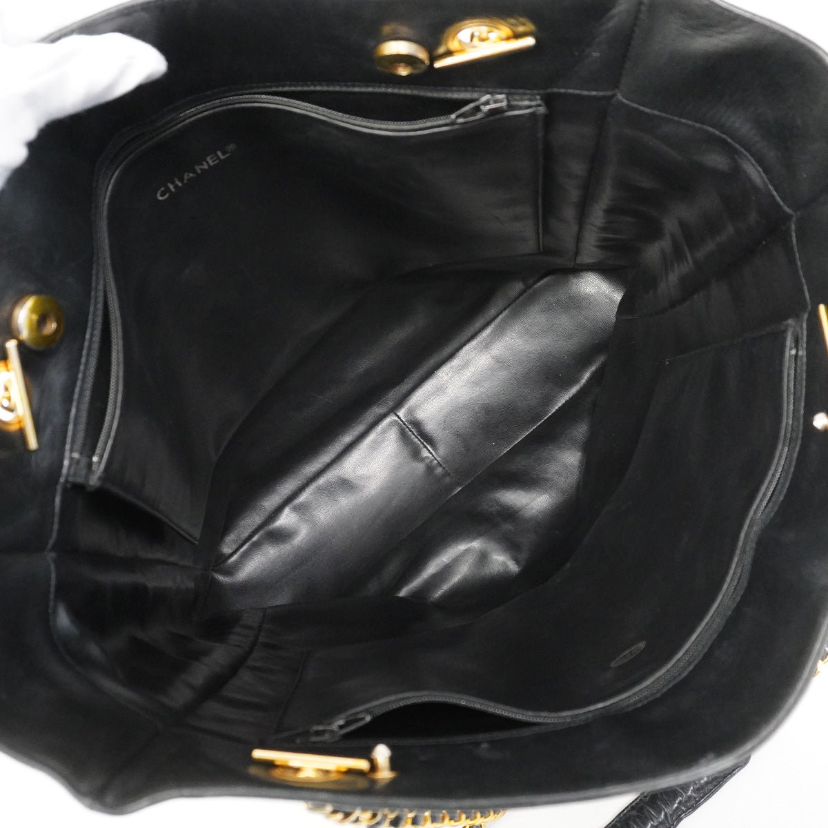 【6hf5883】シャネル チェーントート マトラッセ ラムスキン ブラック ゴールド金具【中古】レディース