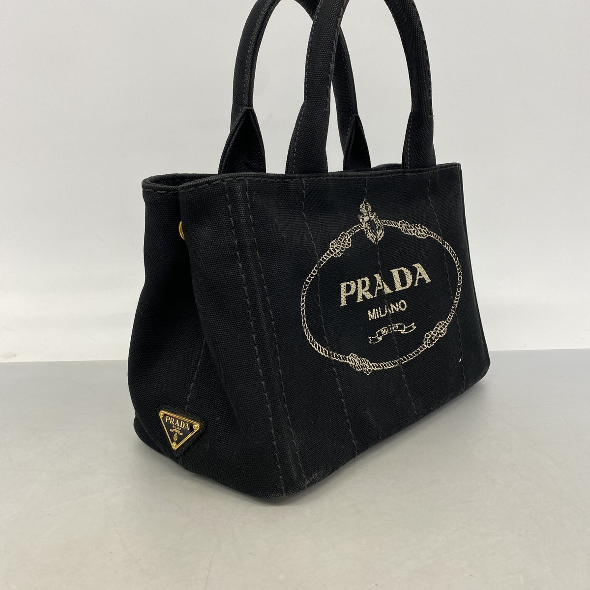【6hf5909-k】プラダ ハンドバッグ カナパ キャンバス ブラック ゴールド金具 2wayバッグ【中古】レディース