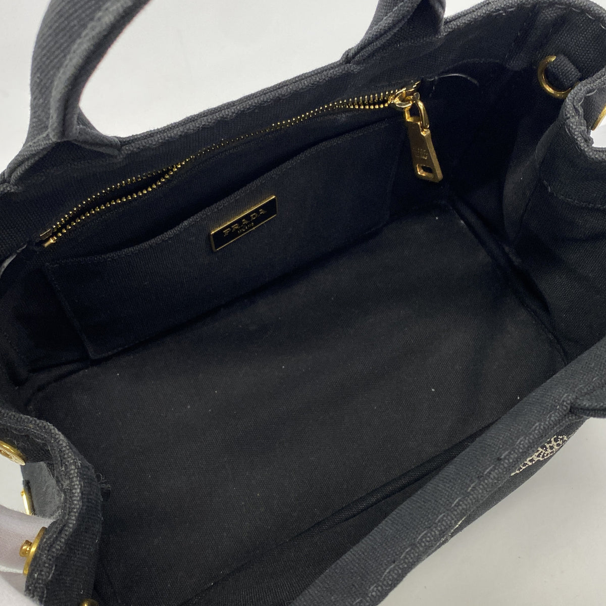 【6hf5909-k】プラダ ハンドバッグ カナパ キャンバス ブラック ゴールド金具 2wayバッグ【中古】レディース