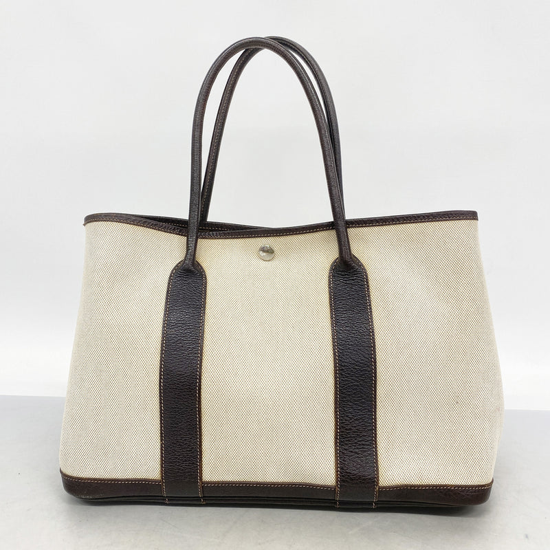 【6hf5916-h】エルメス トートバッグ ガーデンパーティPM トワルアッシュ ブラウン シルバー金具 □J刻印【中古】レディース