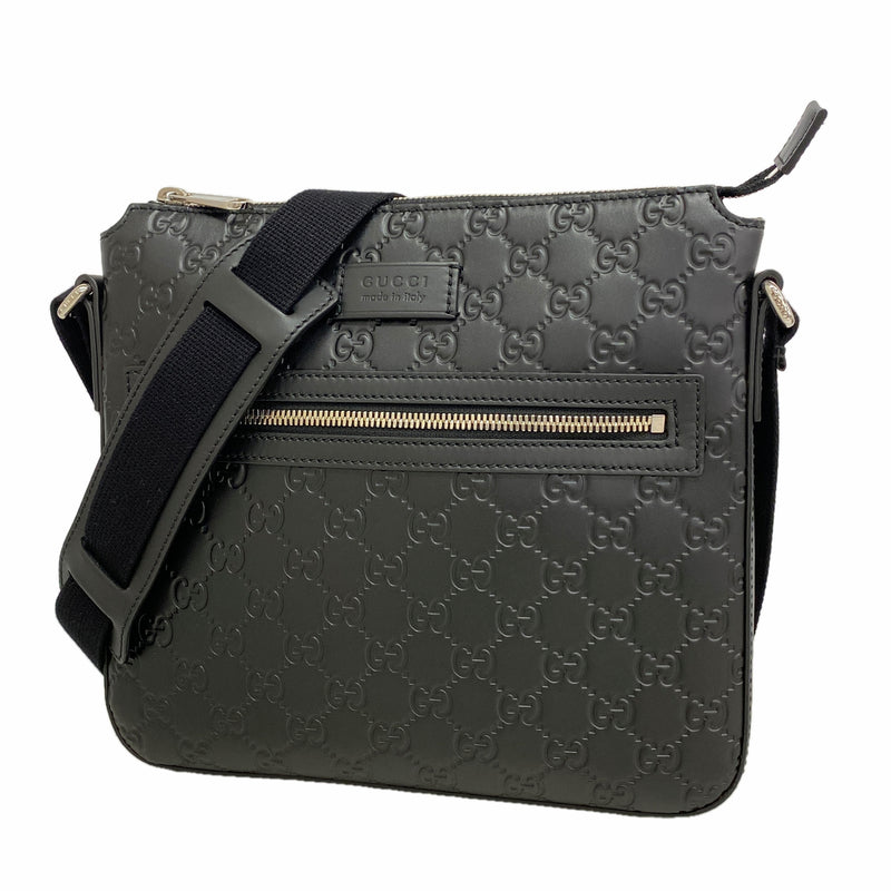 【6hf5923-k】グッチ ショルダーバッグ グッチシマ 406410 レザー ブラック シルバー金具【中古】メンズ