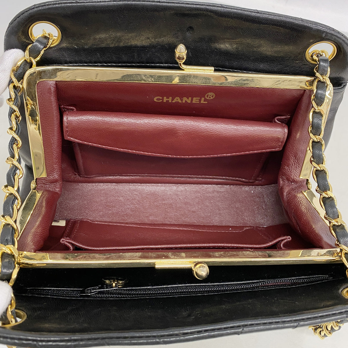 【6hf5927-k】シャネル ショルダーバッグ Vステッチ チェーンショルダー ラムスキン ブラック ゴールド金具【中古】レディース