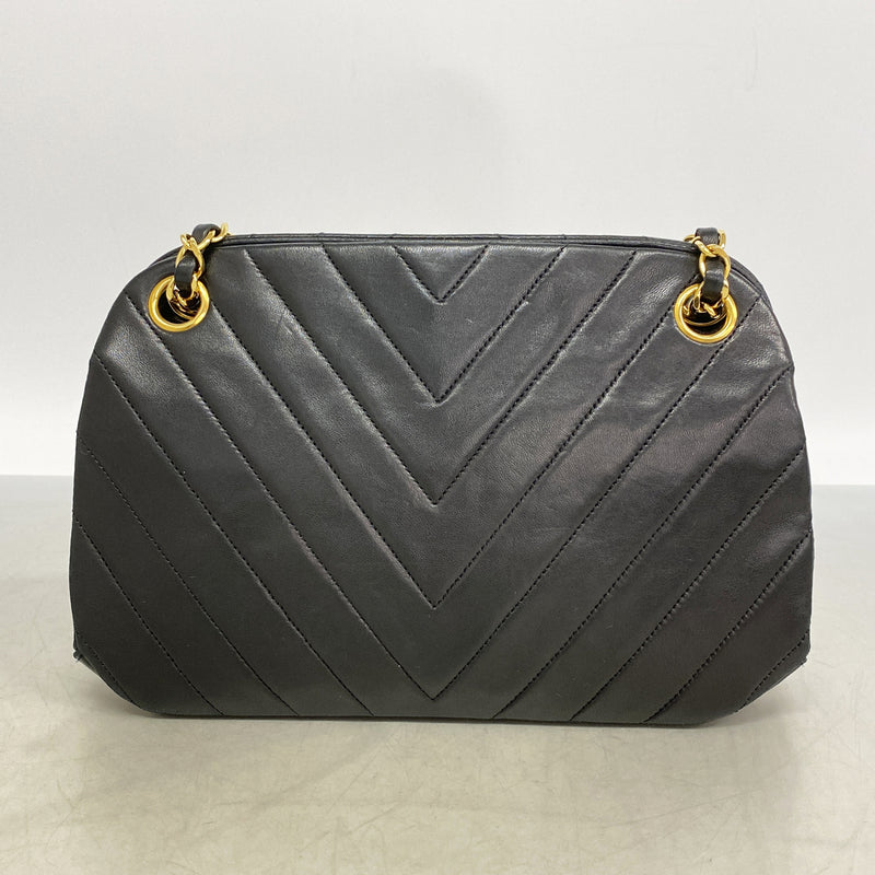 【6hf5927-k】シャネル ショルダーバッグ Vステッチ チェーンショルダー ラムスキン ブラック ゴールド金具【中古】レディース