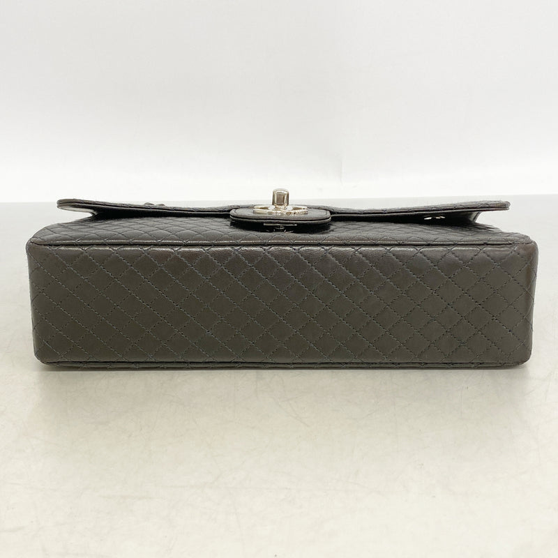 【6hf5928-k】シャネル ショルダーバッグ Wチェーン マイクロキルティング ラムスキン ブラック シルバー金具【中古】レディース