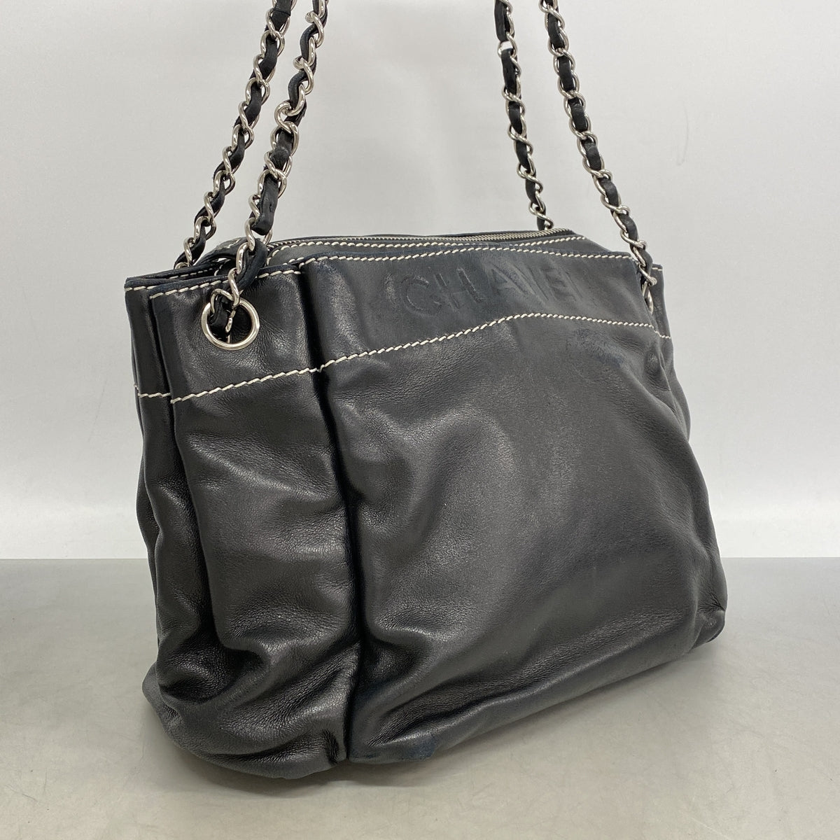 【6hf5929-k】シャネル ショルダーバッグ チェーンショルダー ラムスキン ブラック シルバー金具【中古】レディース
