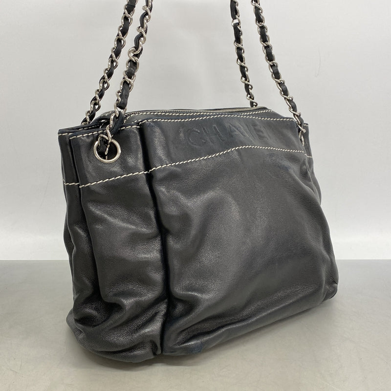 【6hf5929-k】シャネル ショルダーバッグ チェーンショルダー ラムスキン ブラック シルバー金具【中古】レディース