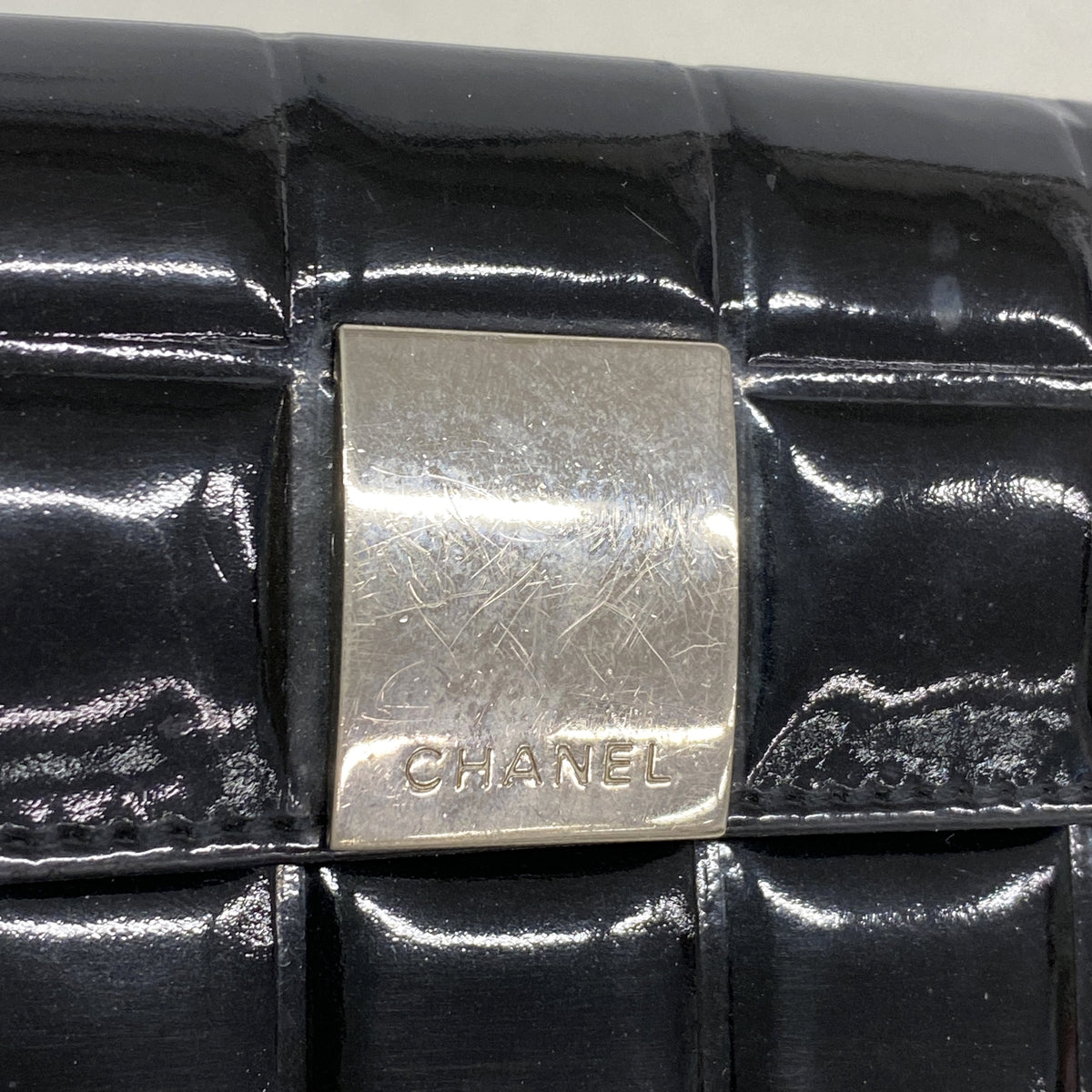 【6hf5966-k】シャネル コインケース チョコバー パテントレザー ブラック シルバー金具【中古】レディース