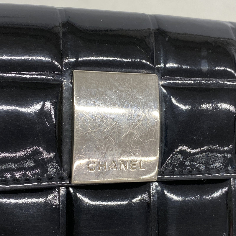 【6hf5966-k】シャネル コインケース チョコバー パテントレザー ブラック シルバー金具【中古】レディース