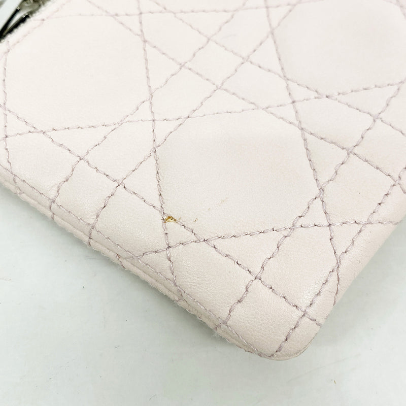 【6hf5986】クリスチャンディオール ポーチ カナージュ レザー ピンク シルバー金具【中古】レディース