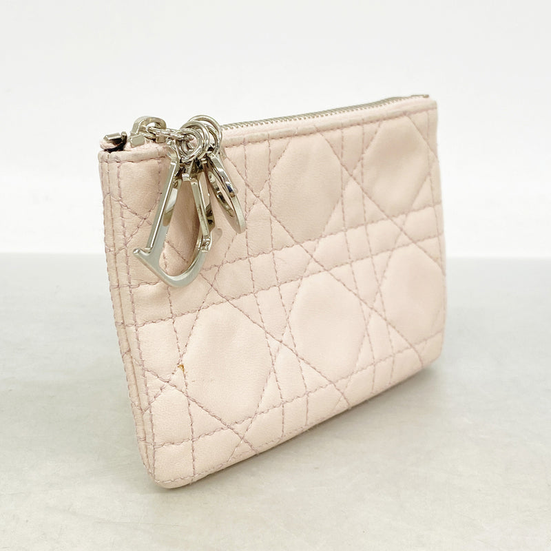 【6hf5986】クリスチャンディオール ポーチ カナージュ レザー ピンク シルバー金具【中古】レディース