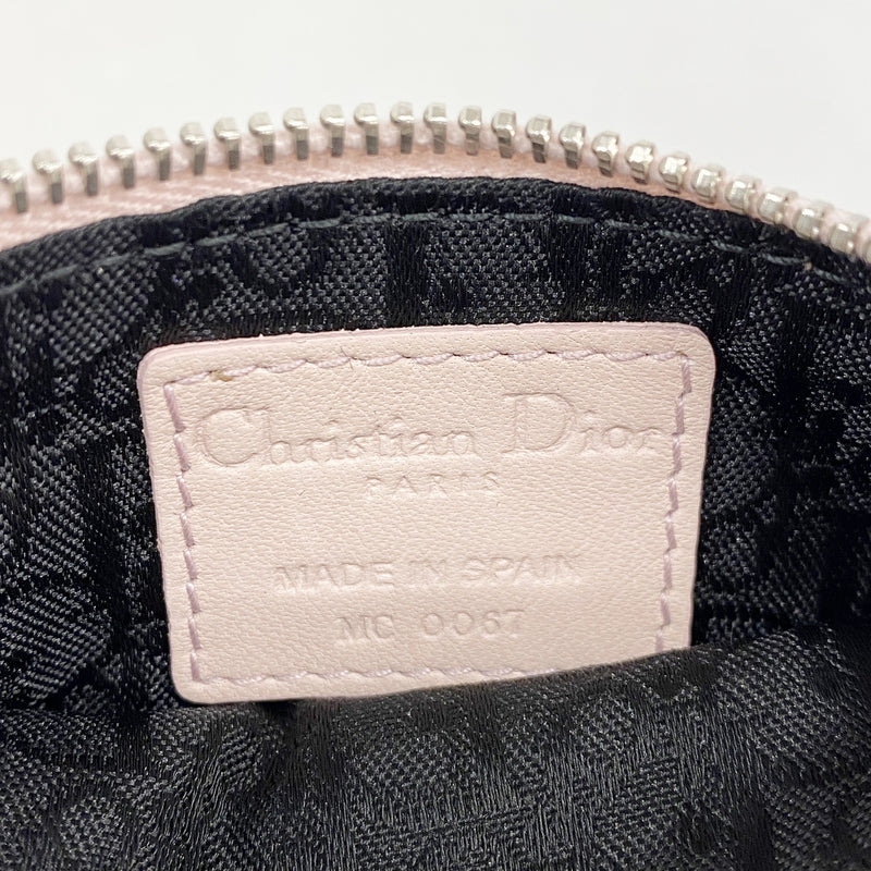 【6hf5986】クリスチャンディオール ポーチ カナージュ レザー ピンク シルバー金具【中古】レディース