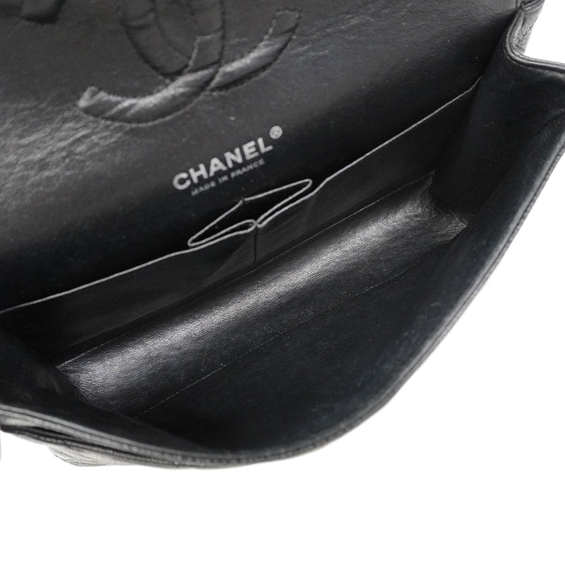 【6hf6010】シャネル ショルダーバッグ マトラッセ Wフラップ Wチェーン キャビアスキン ブラック シルバー金具【中古】レディース