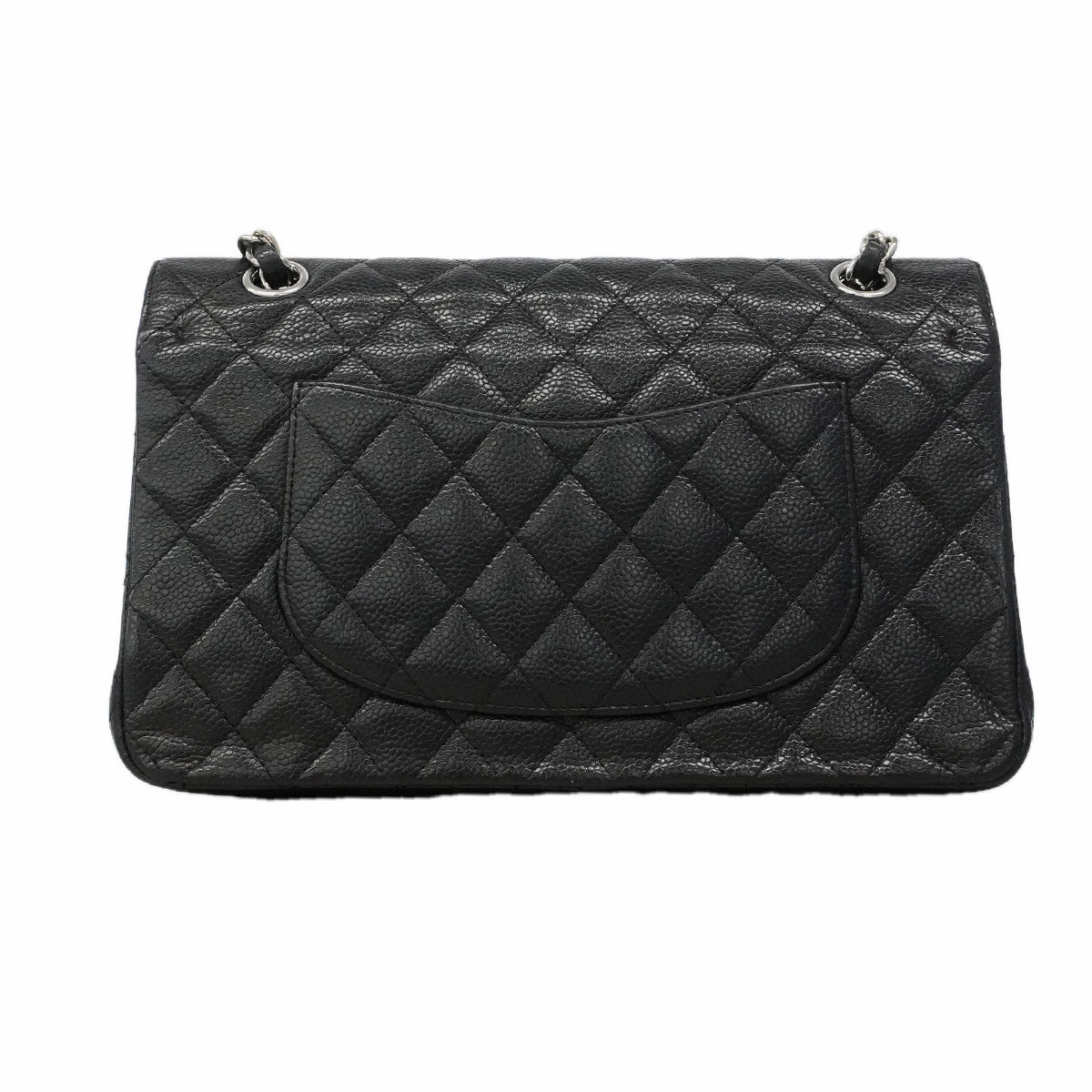 【6hf6010】シャネル ショルダーバッグ マトラッセ Wフラップ Wチェーン キャビアスキン ブラック シルバー金具【中古】レディース
