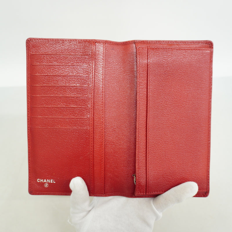 【6hf6043】シャネル 長財布 カメリア レザー レッド シルバー金具【中古】レディース