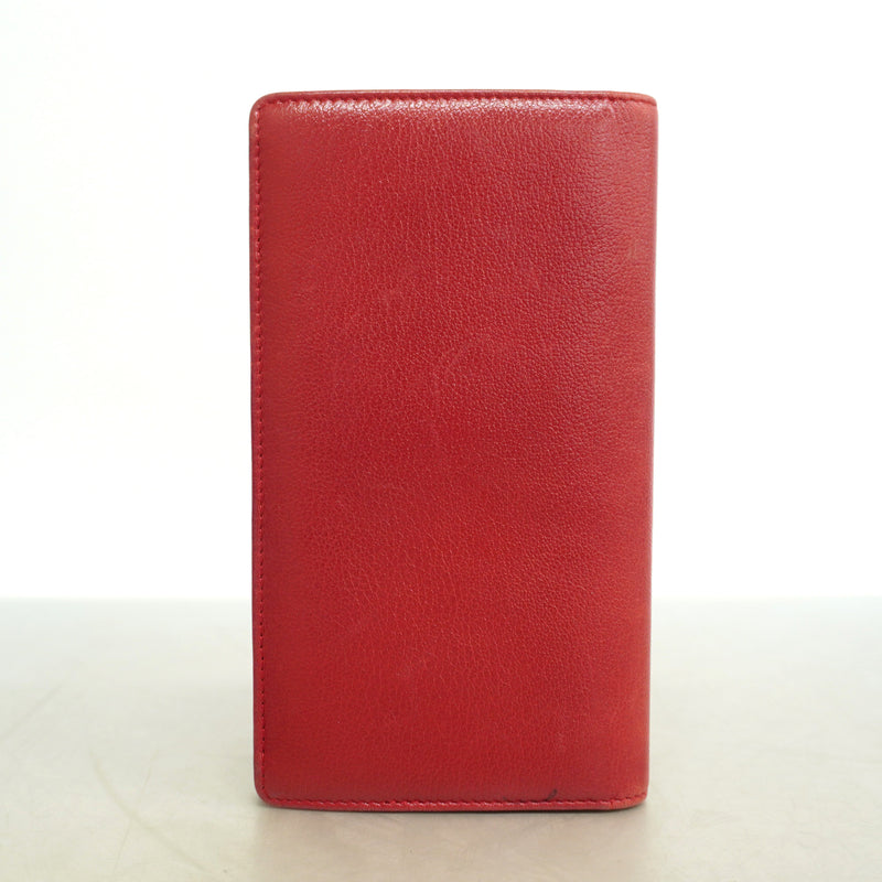 【6hf6043】シャネル 長財布 カメリア レザー レッド シルバー金具【中古】レディース